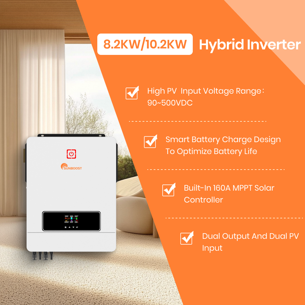 Sunboost 8.2KW 10.2Kw Hybrid Solar Inverter ON/OFF Grid Solar Power Inverter 220V 230V 240V 8KW 10kw Hybirid Solar Inverter for Home Use