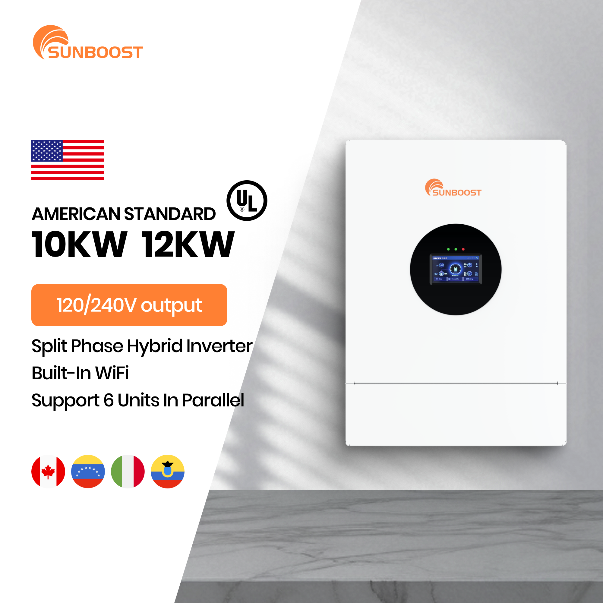 Sunboost 10Kw 12KW Split Phase Inverter 120V 240V Off Grid Hybrid Solar Inverter Pure Sine Wave