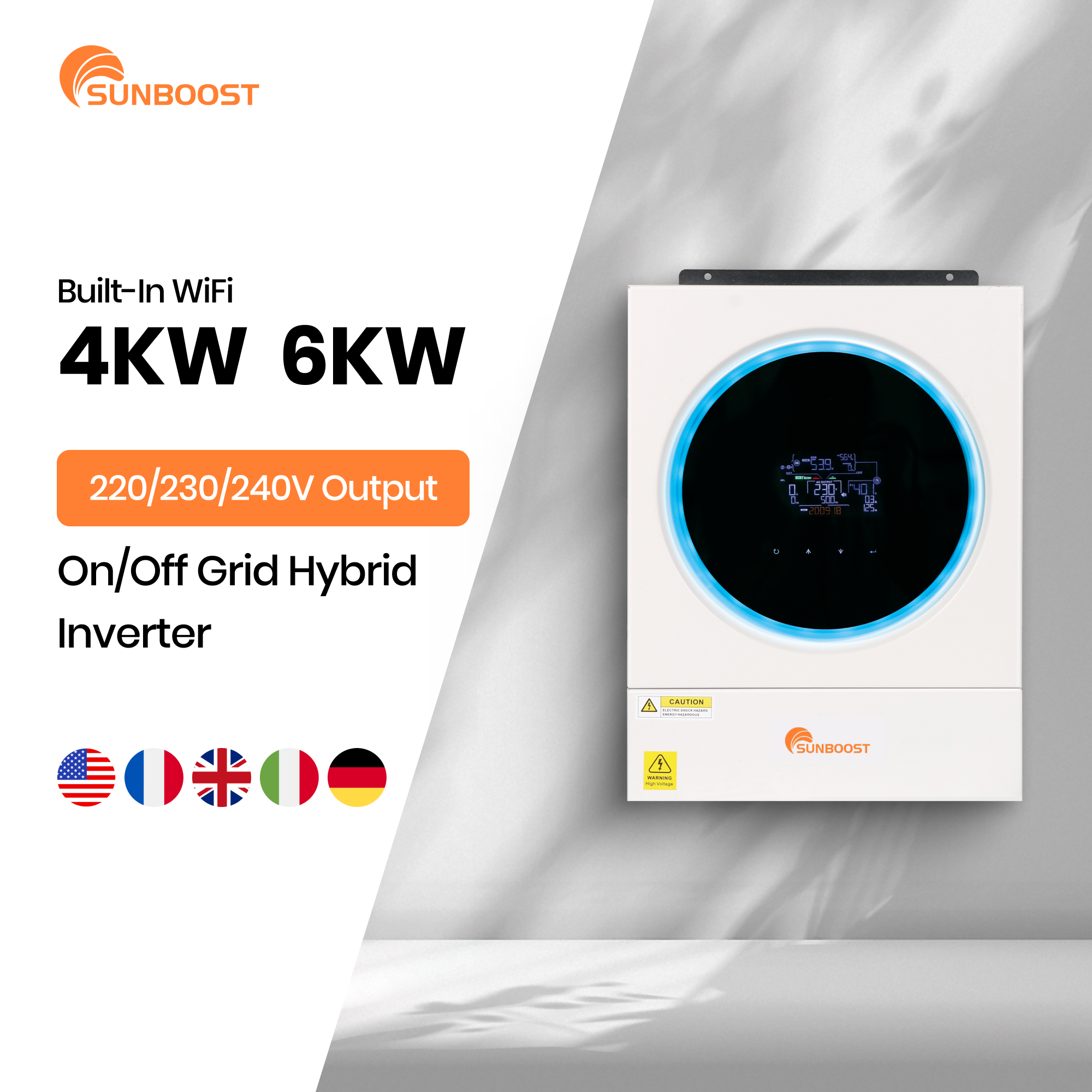 Sunboost 4Kw 6Kw On Off Grid Hybrid Solar Inverter 220V 230V 240V Solar Inverter Hybrid Off-Grid Mppt 48V