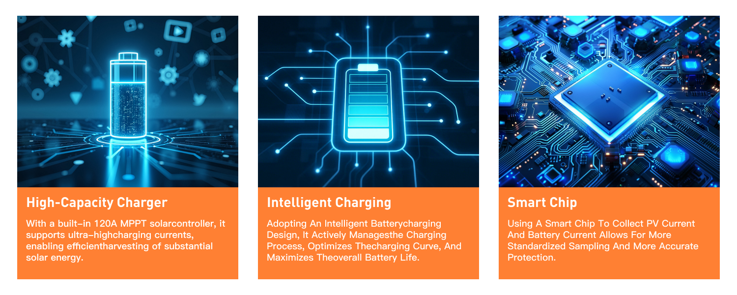 High-Capacity, Built-in 120A MPPT Solar Charge Controller