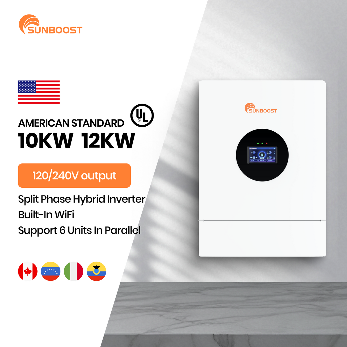 Sunboost 10Kw 12KW Split Phase Inverter 120V 240V Off Grid Hybrid Sola