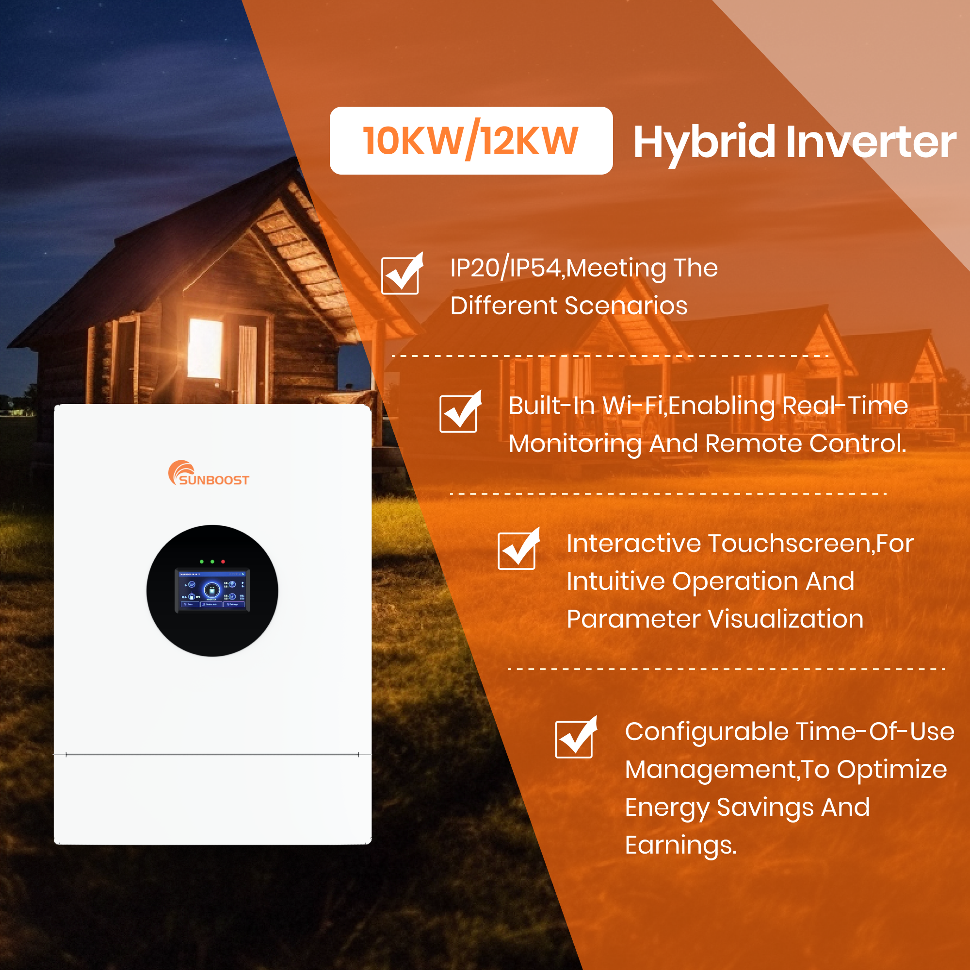 Sunboost 10Kw 12KW Split Phase Inverter 120V 240V Off Grid Hybrid Solar Inverter Pure Sine Wave