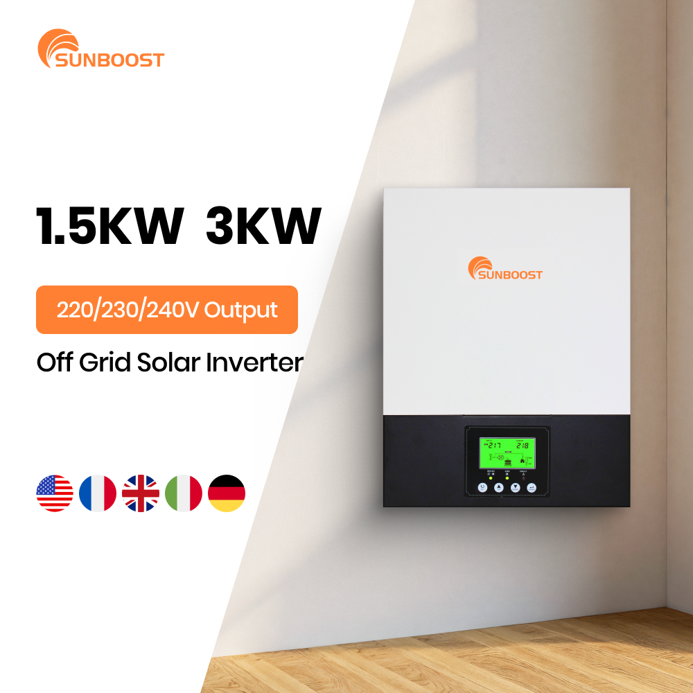 Sunboost 1.5KW 3KW Hybrid On Off Grid Solar Inverter 1500W 3000W MPPT 12V 24V String Pure Sine Wave Single 230VAC 240V Inverter