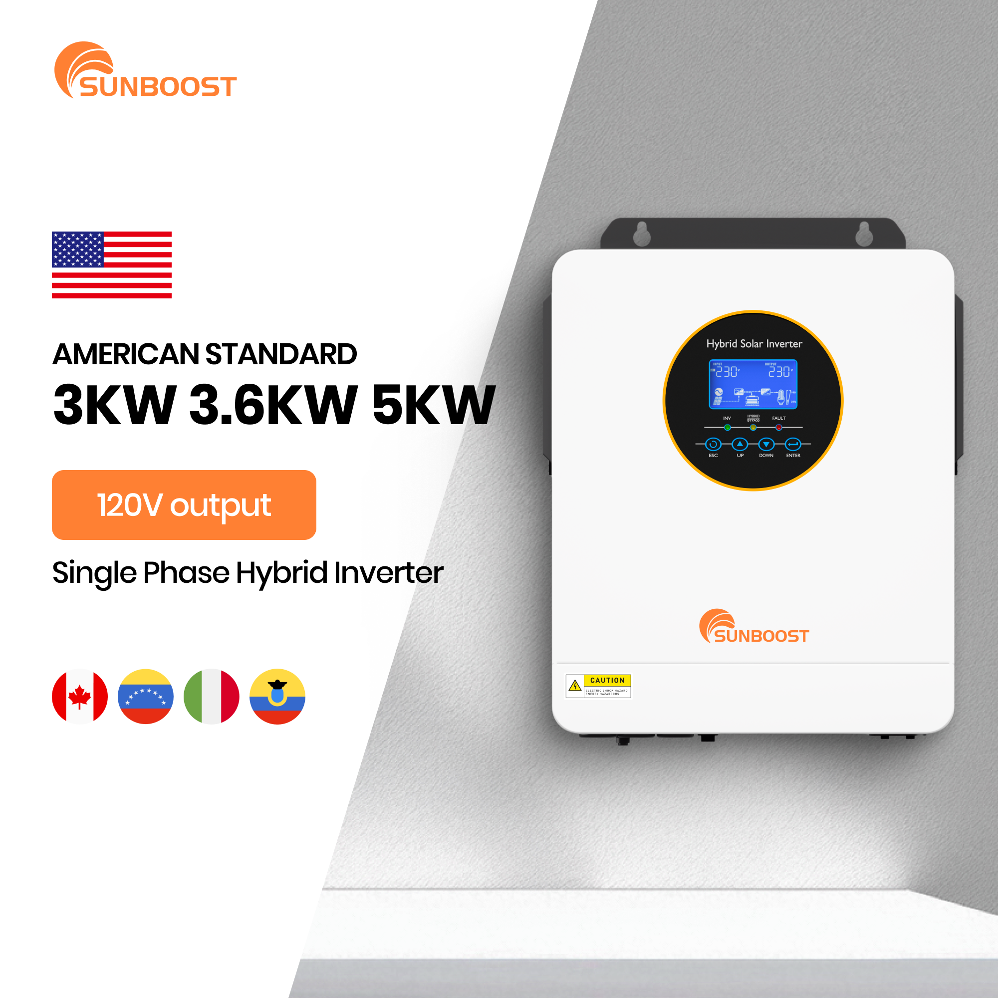 Sunboost 3Kw 3.6Kw 5Kw Single Phase Solar Inverter 120V US Standard Hybrid Inverter Pure Wave Inverter High Quality